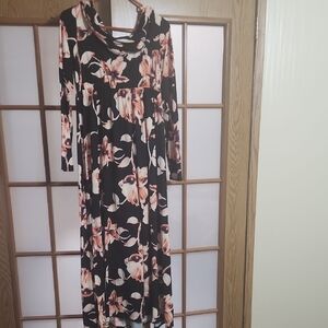 Mother Bee Maternity Black and Pink Floral Long Sleeve Cowl Neck Dress